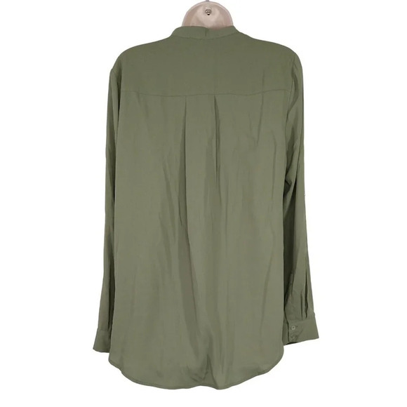 Signature Studio Pullover V-neck Top Women Size L Green Roll Tab Sleeve - Picture 3 of 9